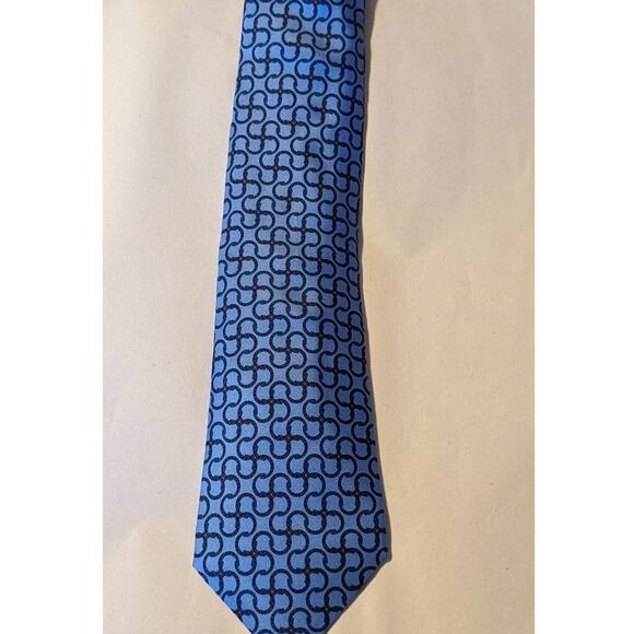 Hermes Paris Vintage 100% Silk Blue Print Neck Tie - Picture 1 of 9
